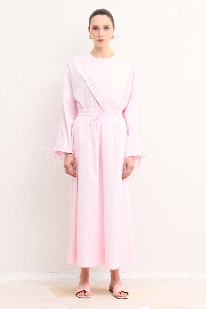 Geniş Paça Poplin Basic Pantolon - Pembe
