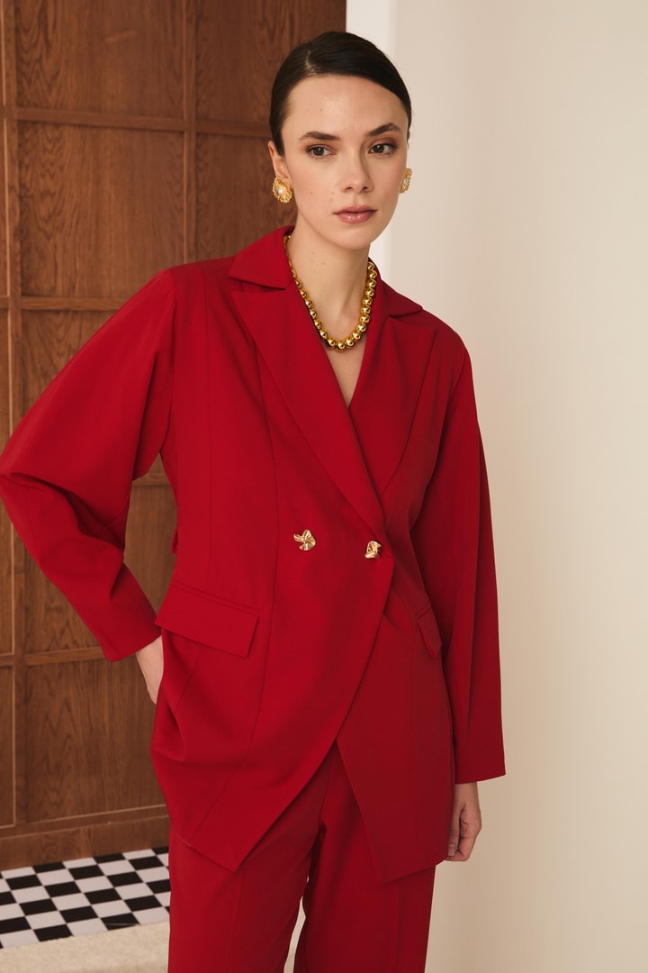 Gigi Belden Oturtmalı Blazer Ceket Takım - Kırmızı