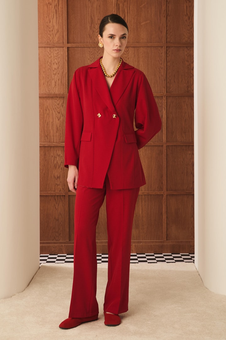 Gigi Belden Oturtmalı Blazer Ceket Takım - Kırmızı