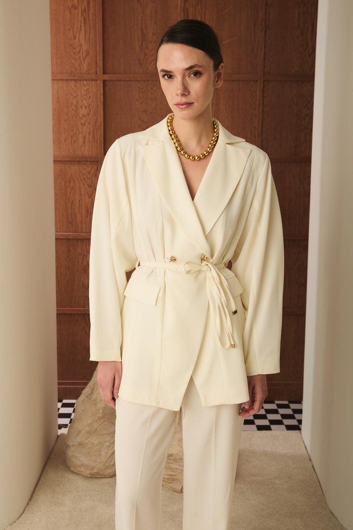 Gigi Belden Oturtmalı Blazer Ceket Takım - Ekru