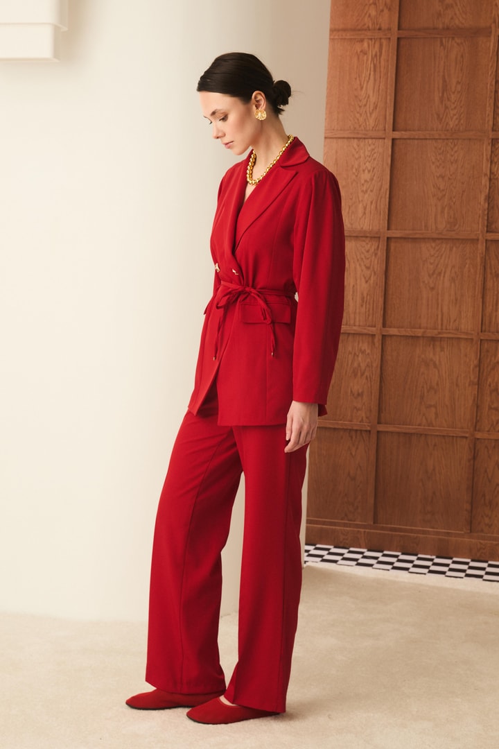 Gigi Belden Oturtmalı Blazer Ceket Takım - Kırmızı