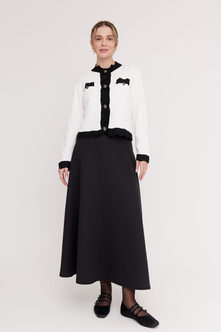 Gigi Volan Detaylı Triko Hırka - Beyaz