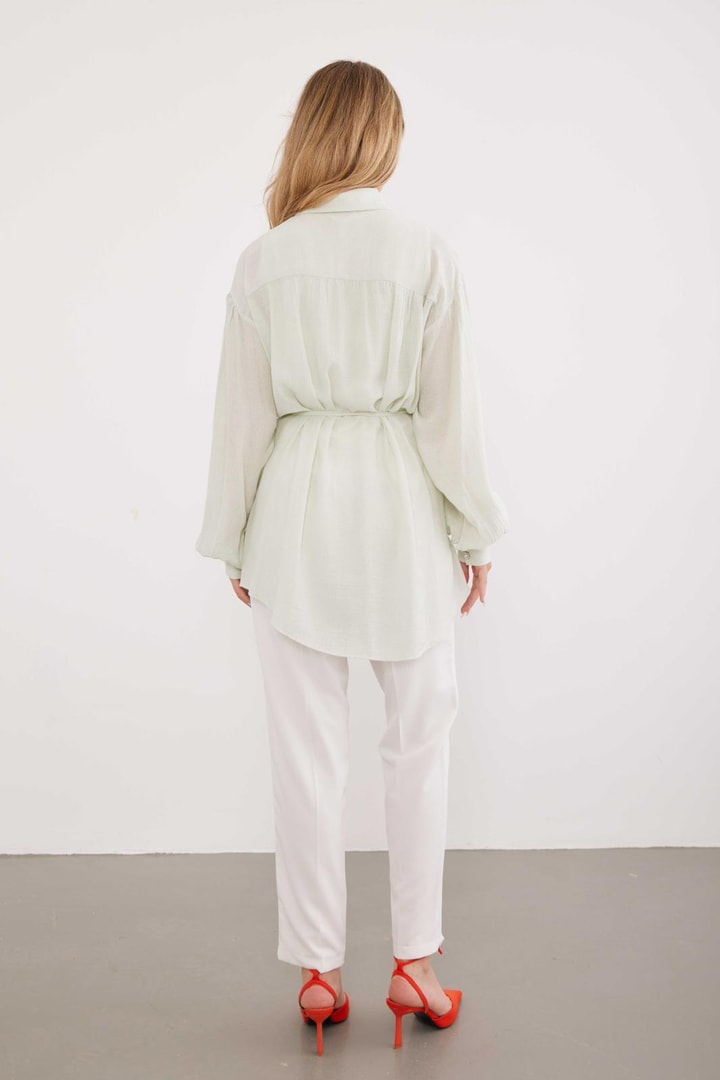 Girls Kolyeli Gofre Gömlek - Mint Yeşil