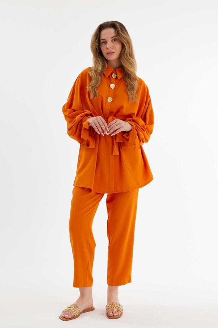 Gizze Düğme Detaylı Takım - Oranj