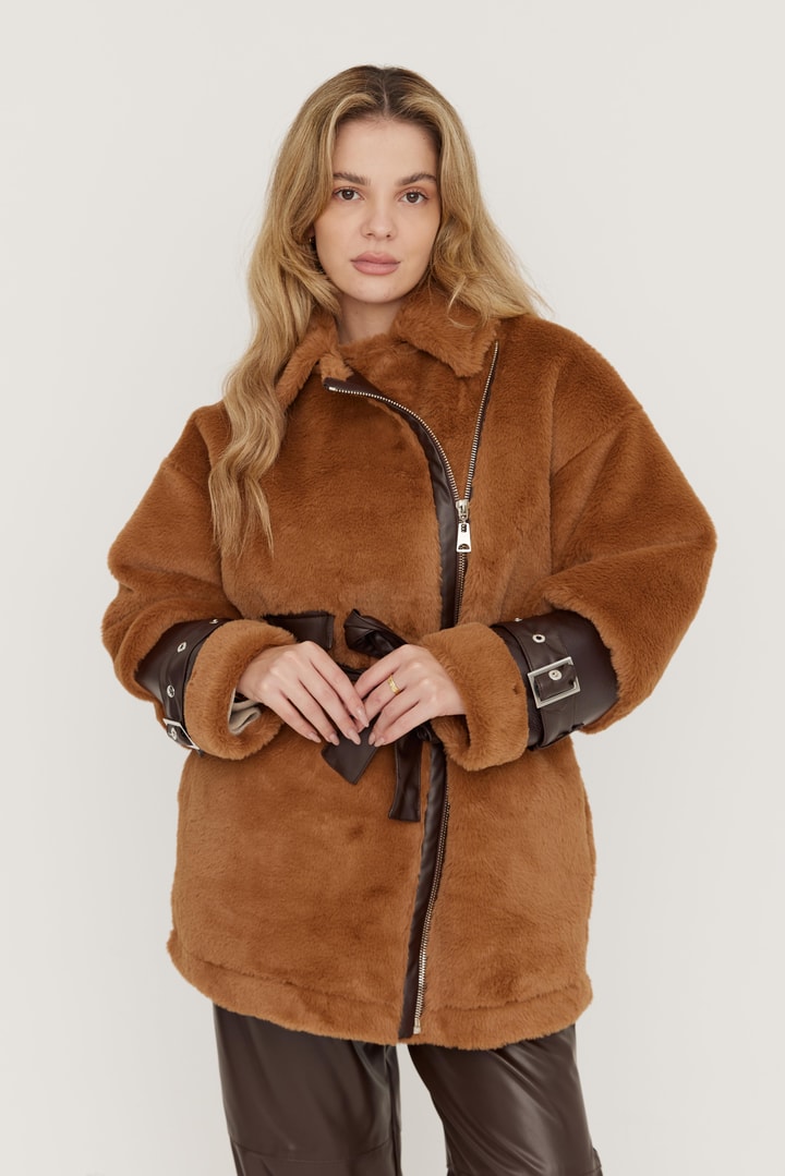 Goldie Peluş Deri Mont - Vizyon