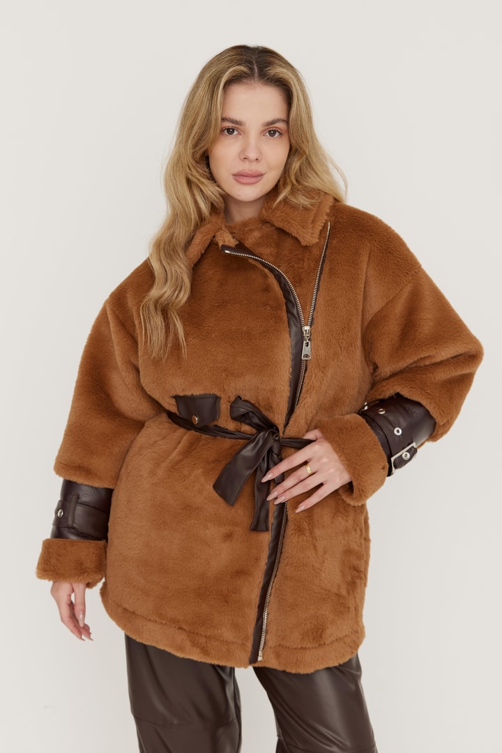 Goldie Peluş Deri Mont - Vizyon