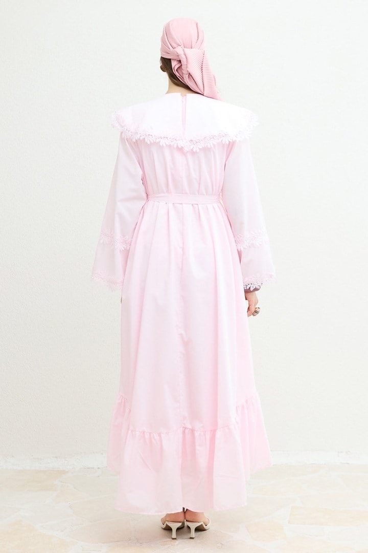 Güpürlü Dacron Elbise - Pembe