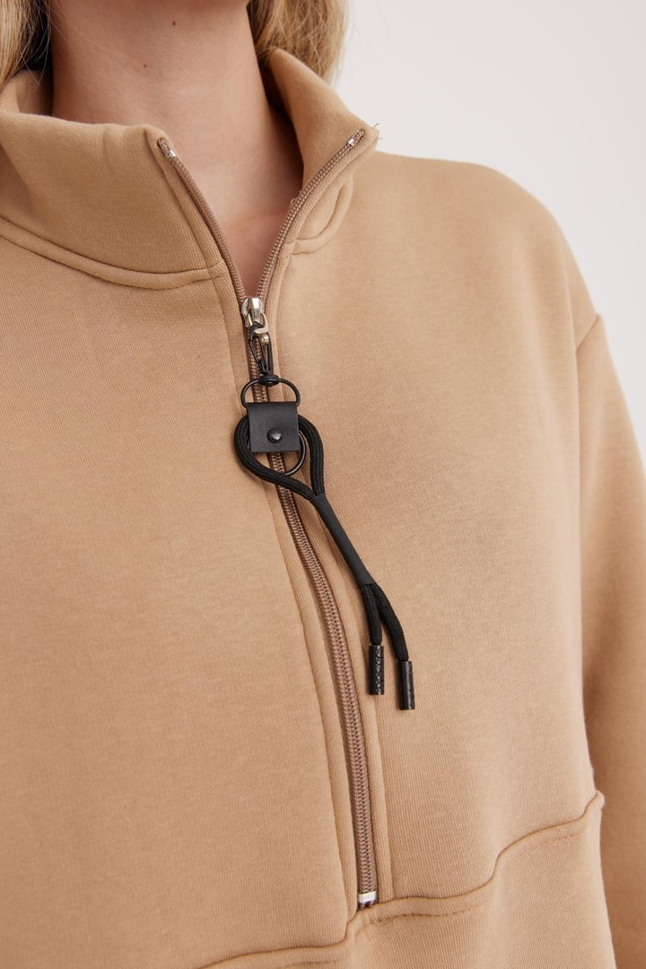 Harper Fermuarlı Sweatshirt - Bej