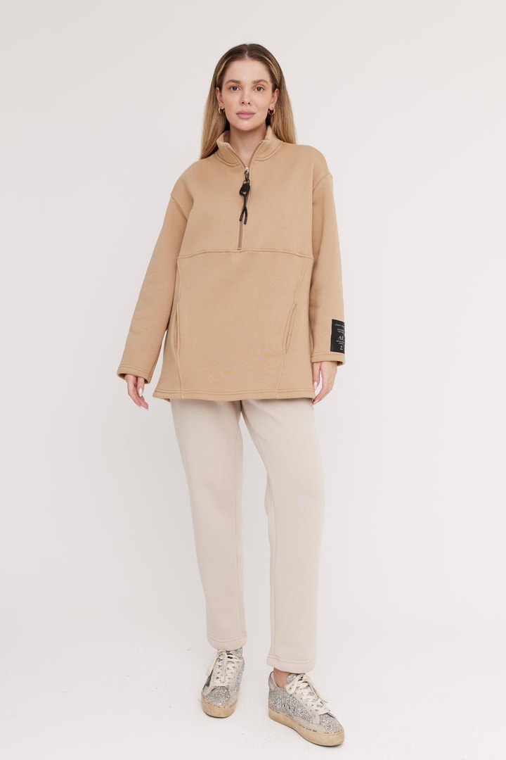 Harper Fermuarlı Sweatshirt - Bej