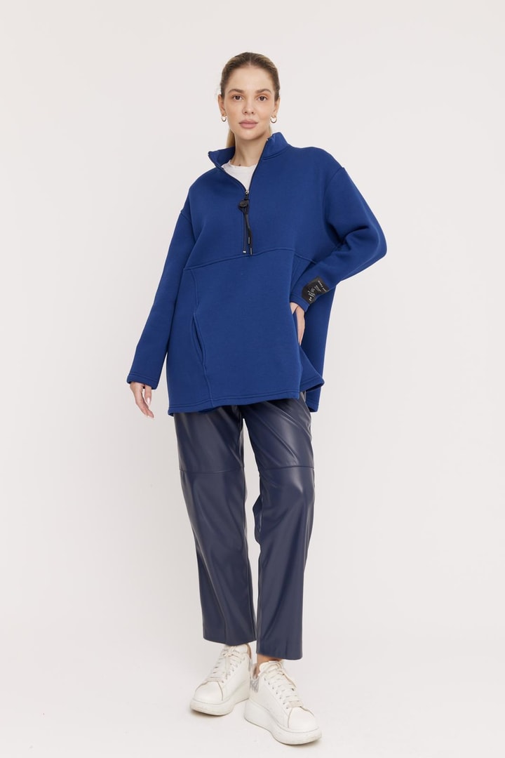 Harper Fermuarlı Sweatshirt - İndigo