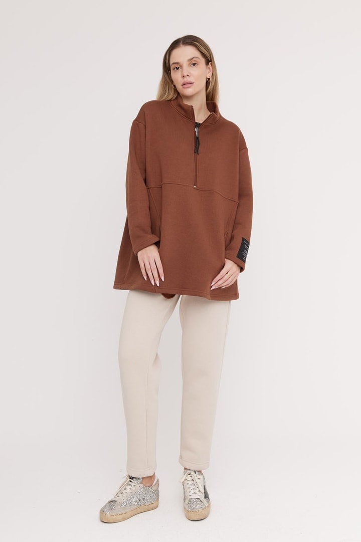 Harper Fermuarlı Sweatshirt - Kahve