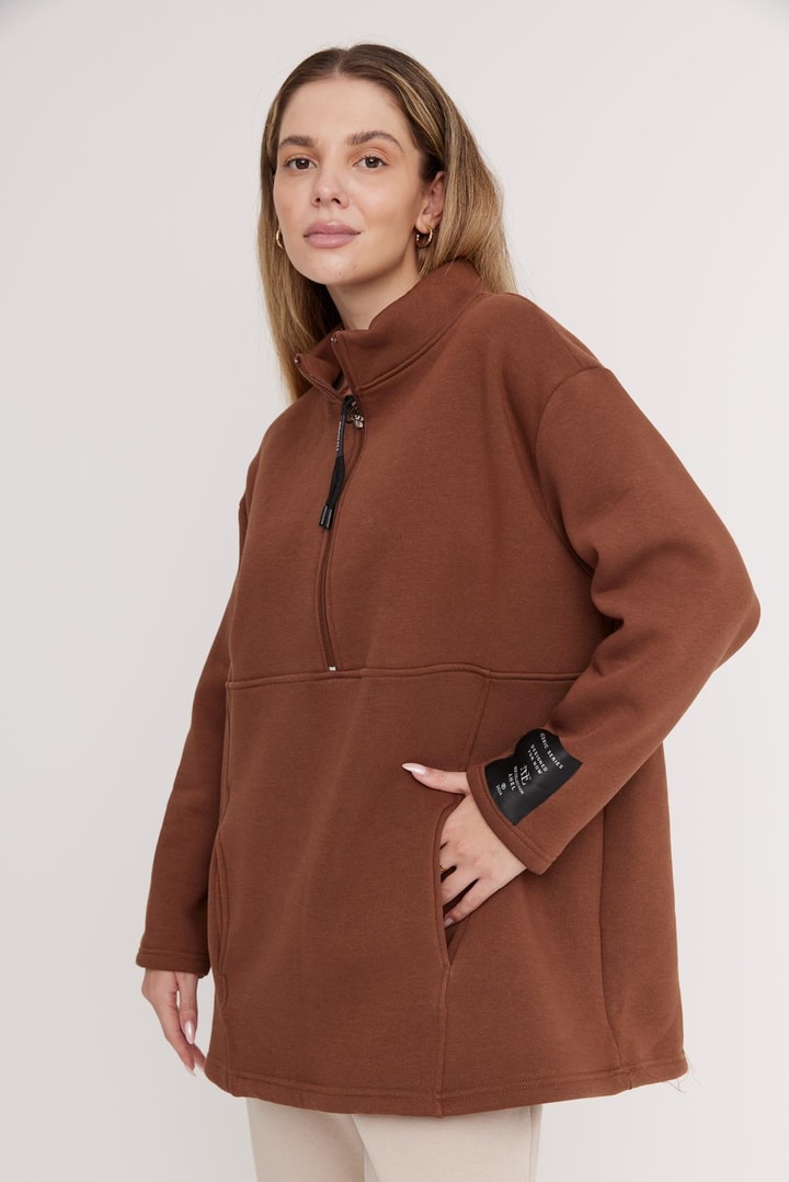 Harper Fermuarlı Sweatshirt - Kahve