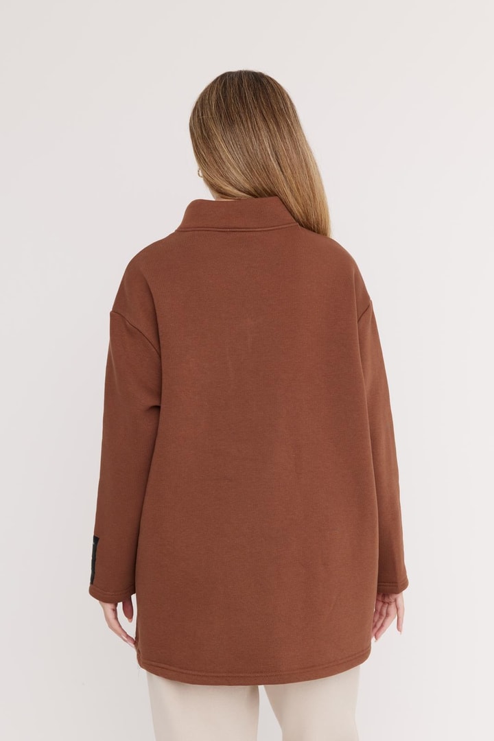 Harper Fermuarlı Sweatshirt - Kahve