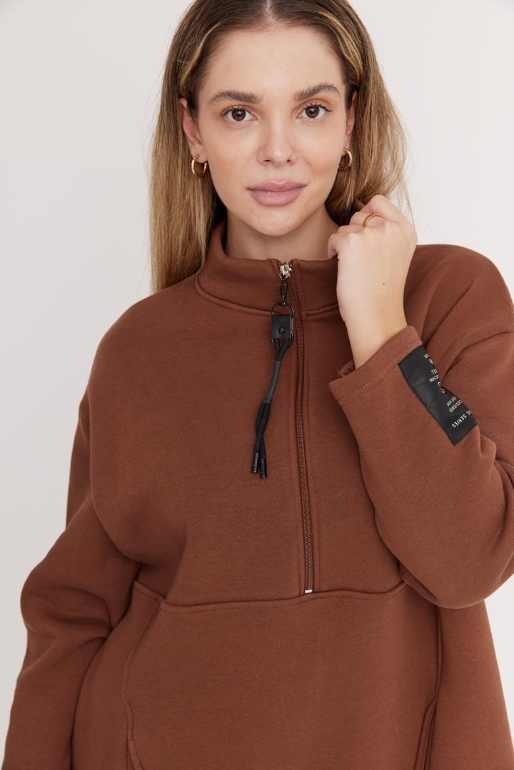 Harper Fermuarlı Sweatshirt - Kahve