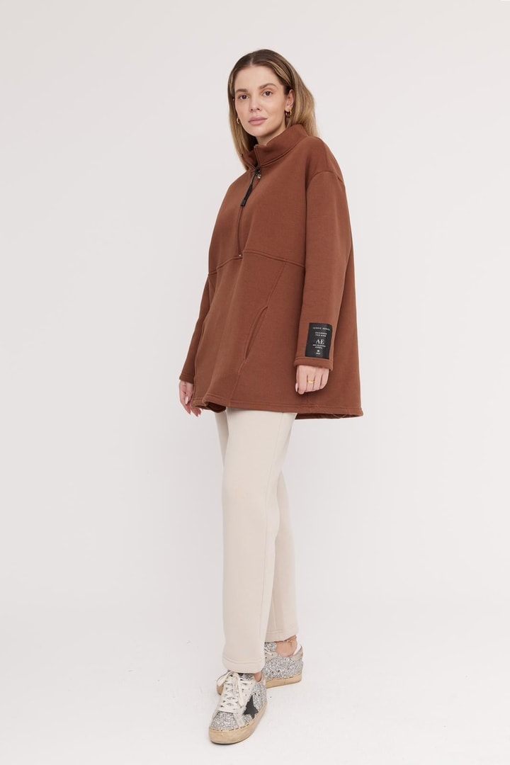 Harper Fermuarlı Sweatshirt - Kahve