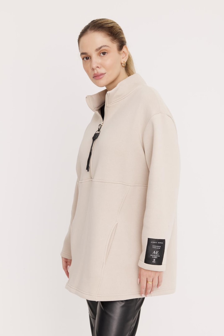 Harper Fermuarlı Sweatshirt - Taş