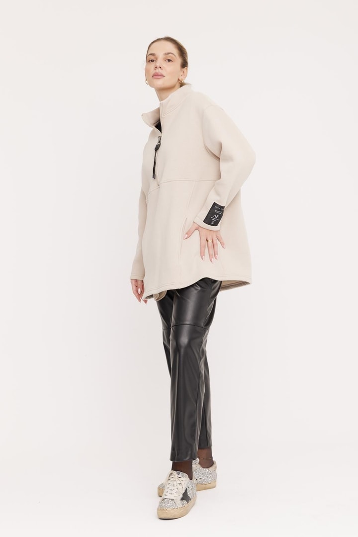 Harper Fermuarlı Sweatshirt - Taş