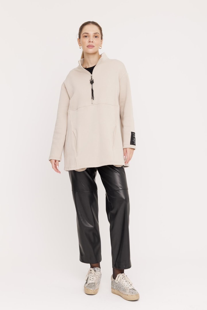 Harper Fermuarlı Sweatshirt - Taş