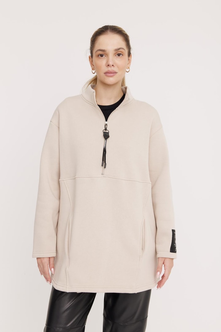 Harper Fermuarlı Sweatshirt - Taş