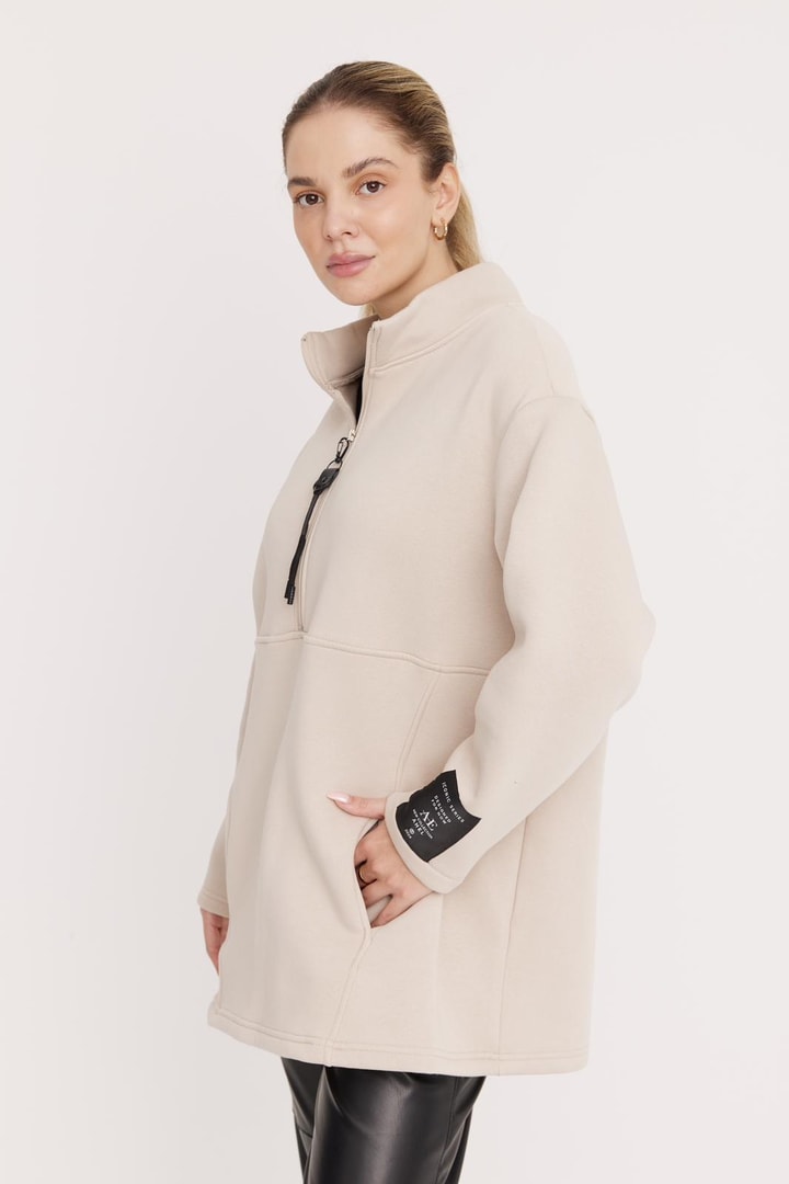 Harper Fermuarlı Sweatshirt - Taş