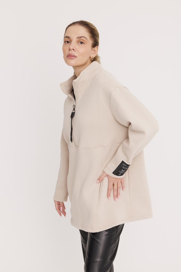 Harper Fermuarlı Sweatshirt - Taş