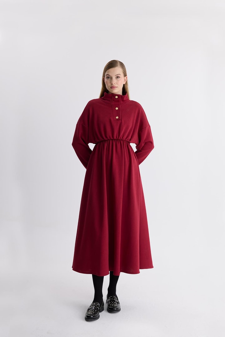 Haven Çıtçıtlı Sweat Elbise - Bordo