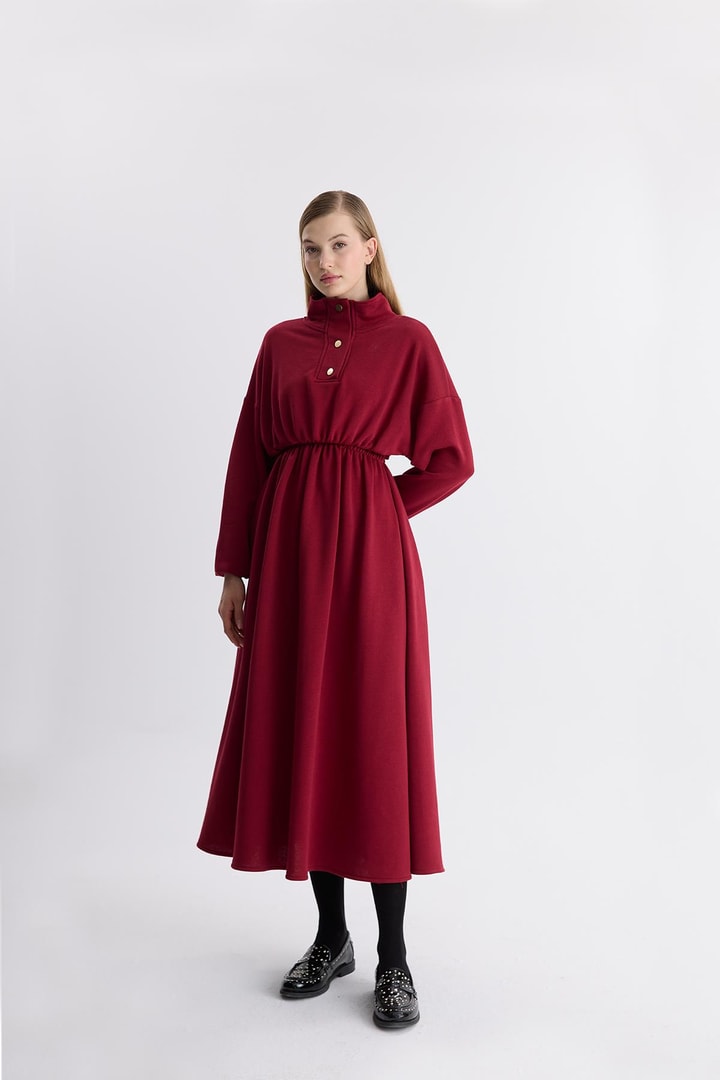Haven Çıtçıtlı Sweat Elbise - Bordo