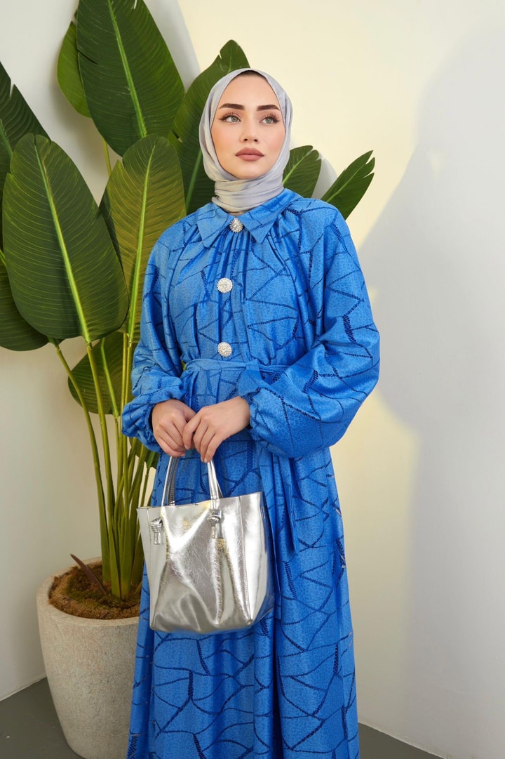 Helly Dantelli Elbise - Mavi