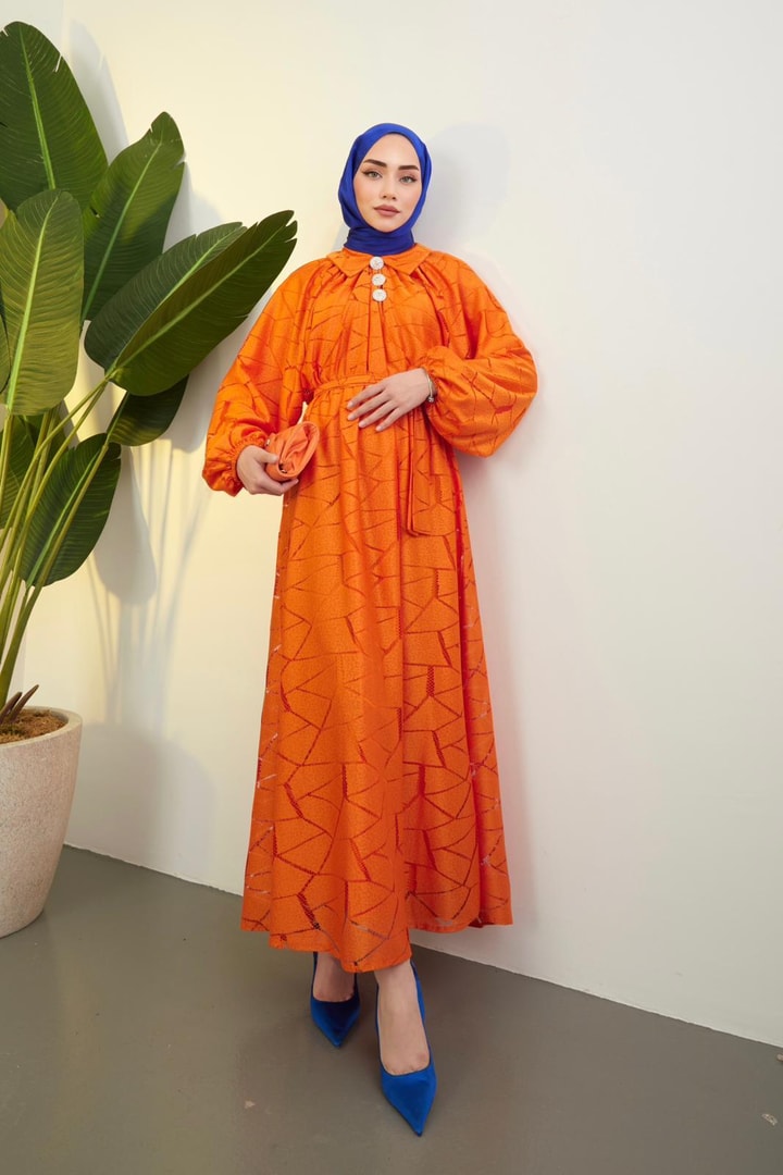 Helly Dantelli Elbise - Oranj