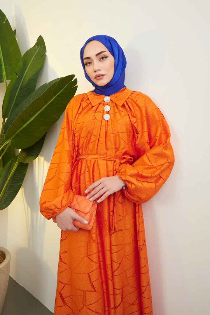 Helly Dantelli Elbise - Oranj