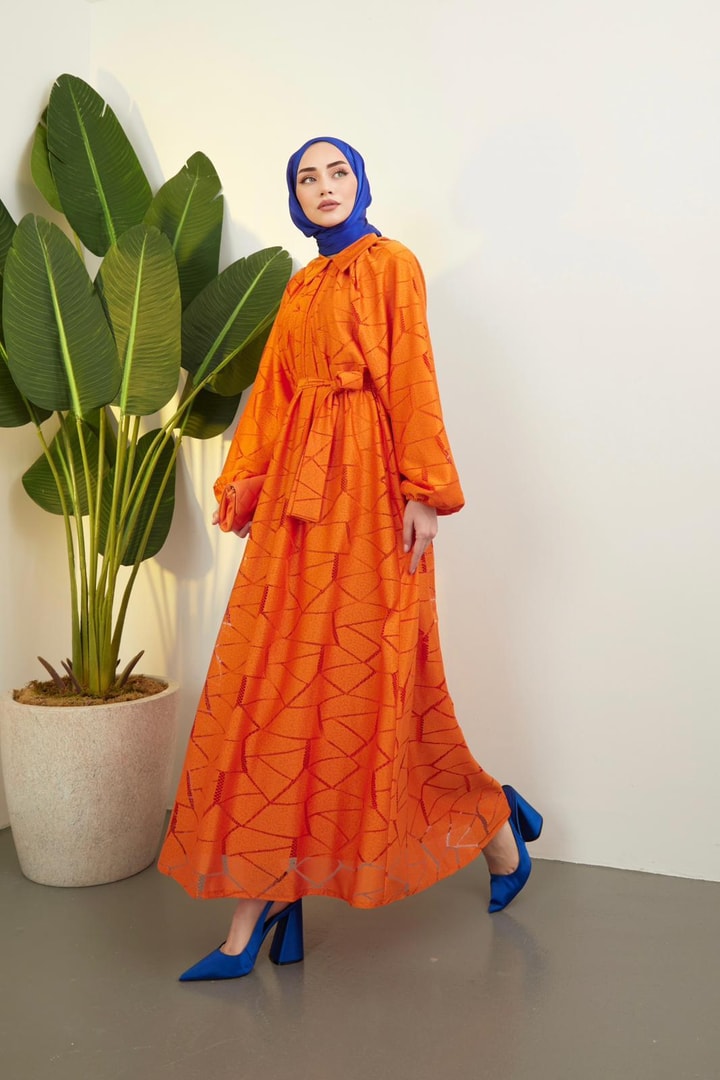 Helly Dantelli Elbise - Oranj