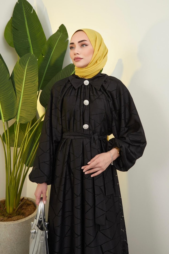 Helly Dantelli Elbise - Siyah