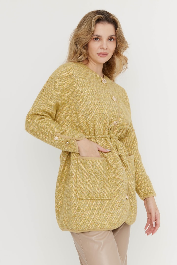 Jasmine Gold Düğmeli Tüvit Ceket - Yağ Yeşili