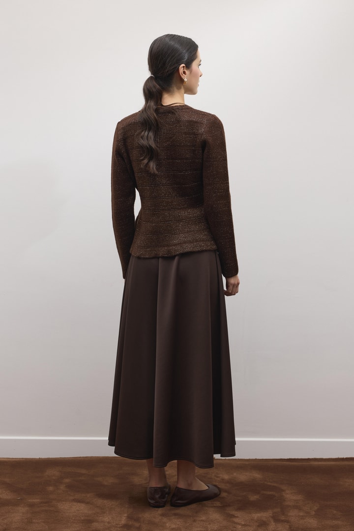 Jewel Peplum Simli Triko Hırka - Acı Kahve