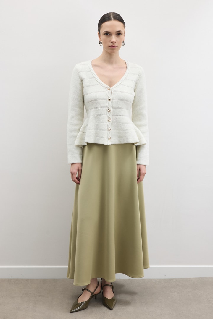 Jewel Peplum Simli Triko Hırka - Ekru