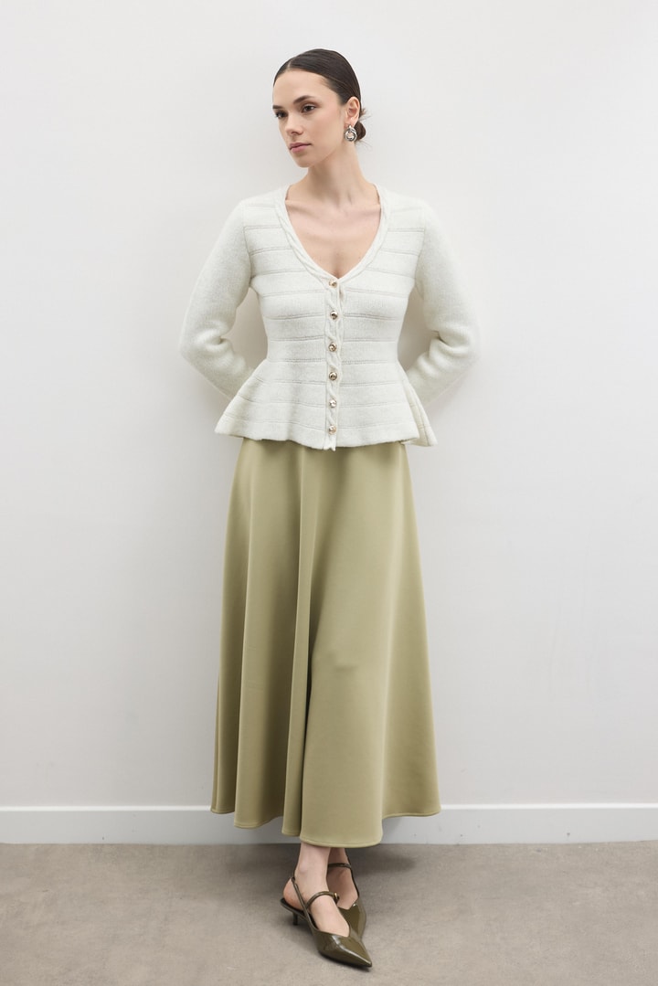 Jewel Peplum Simli Triko Hırka - Ekru