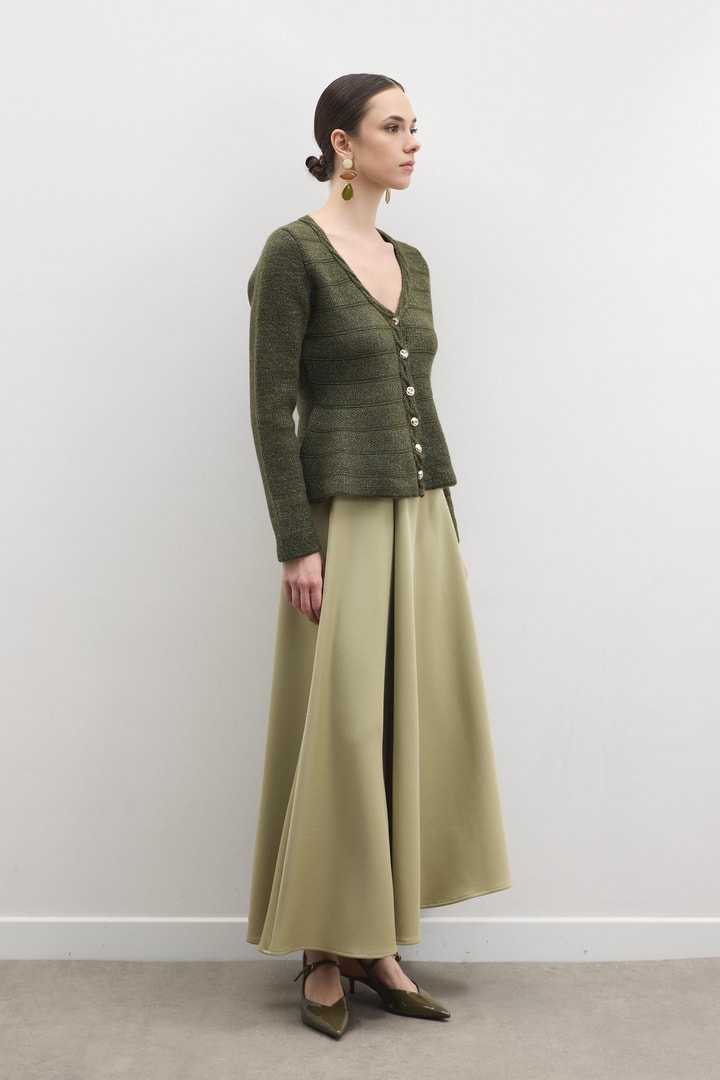 Jewel Peplum Simli Triko Hırka - Haki