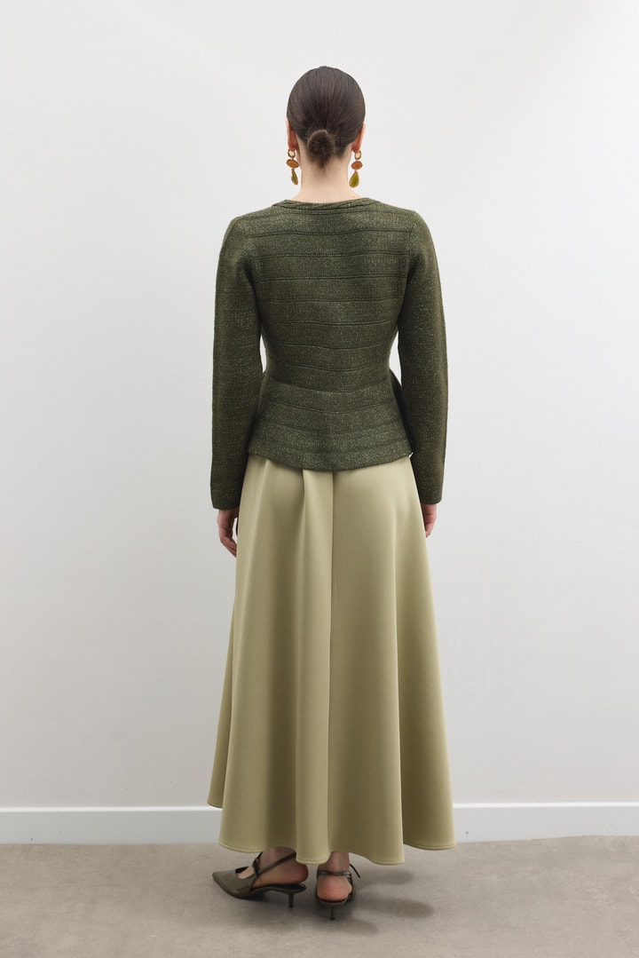 Jewel Peplum Simli Triko Hırka - Haki