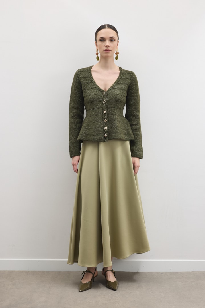 Jewel Peplum Simli Triko Hırka - Haki