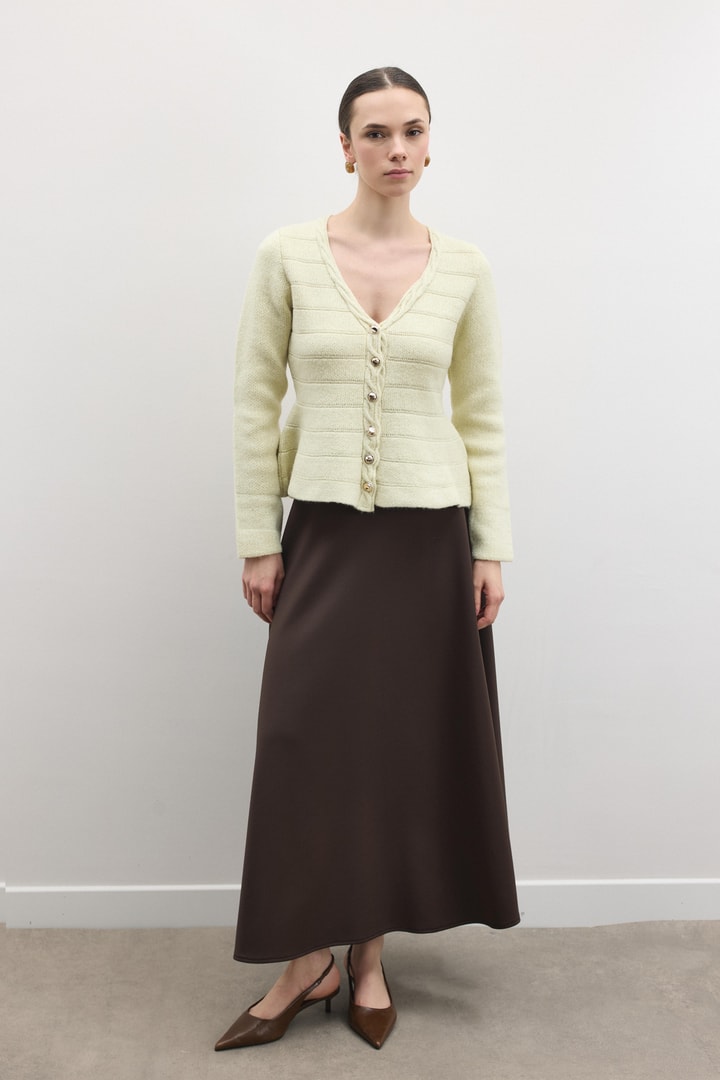 Jewel Peplum Simli Triko Hırka - Sarı