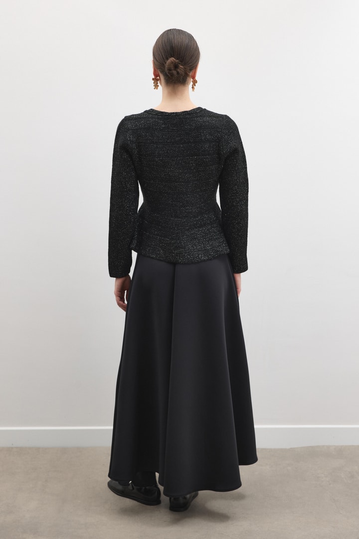 Jewel Peplum Simli Triko Hırka - Siyah