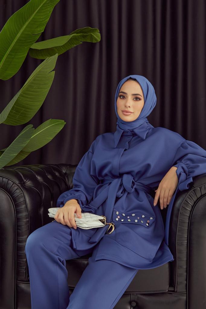 Kanila Cebi Taş Detaylı Scuba Takım - Lacivert