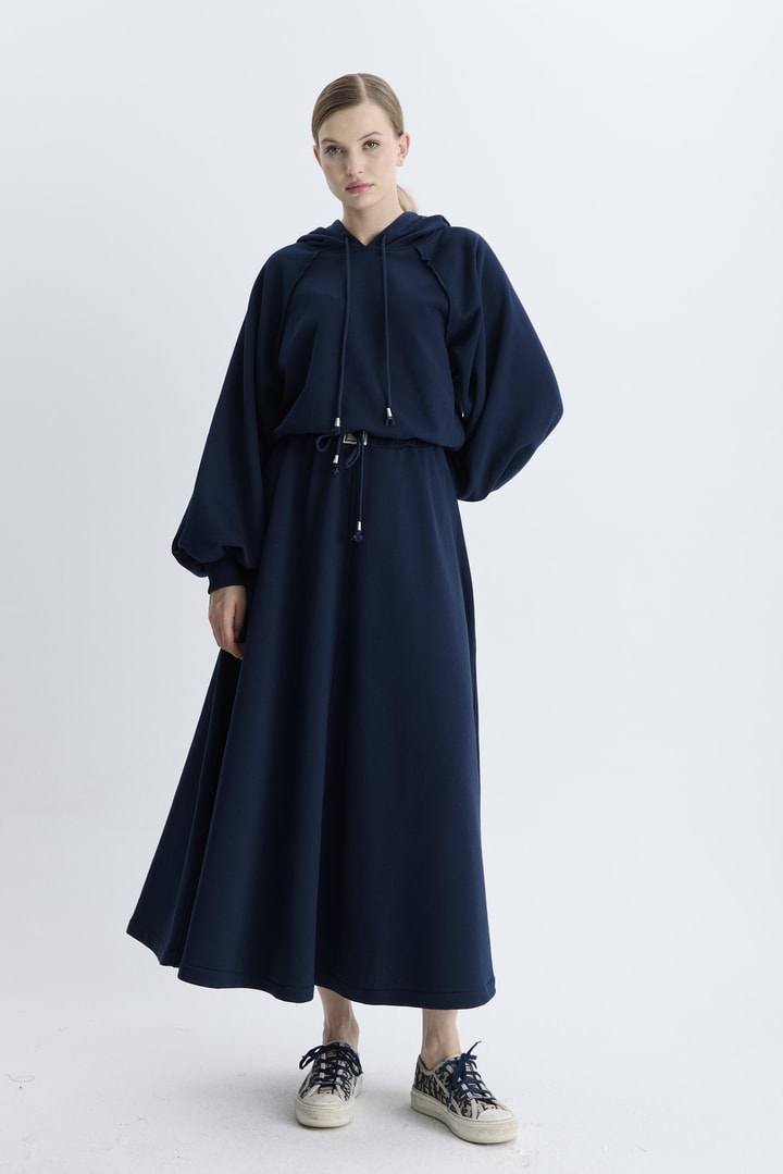 Kapüşonlu Etek Takım - İndigo