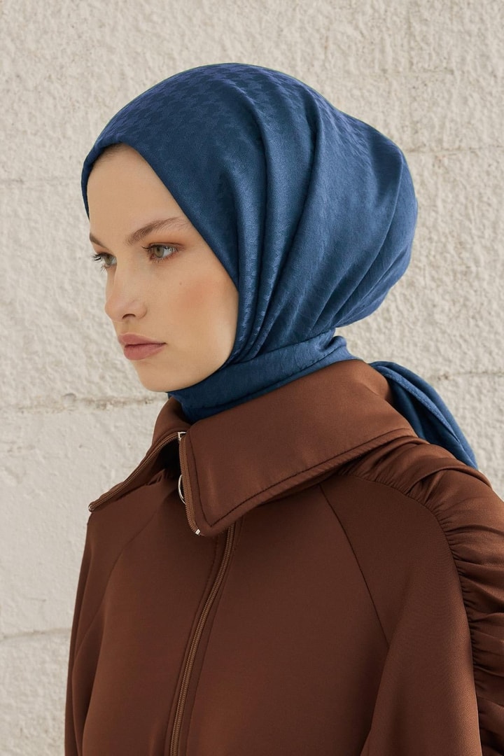 Kazayağı Desen Kaşmir Pamuklu Şal - İndigo
