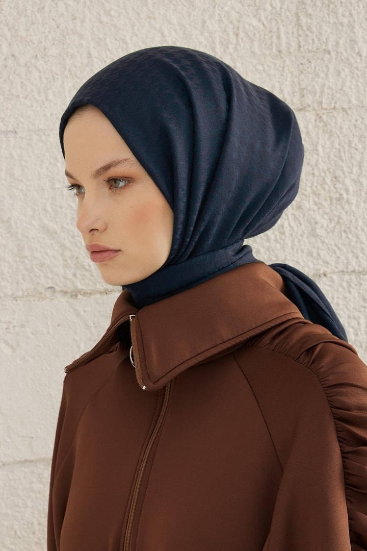 Kazayağı Desen Kaşmir Pamuklu Şal - Lacivert