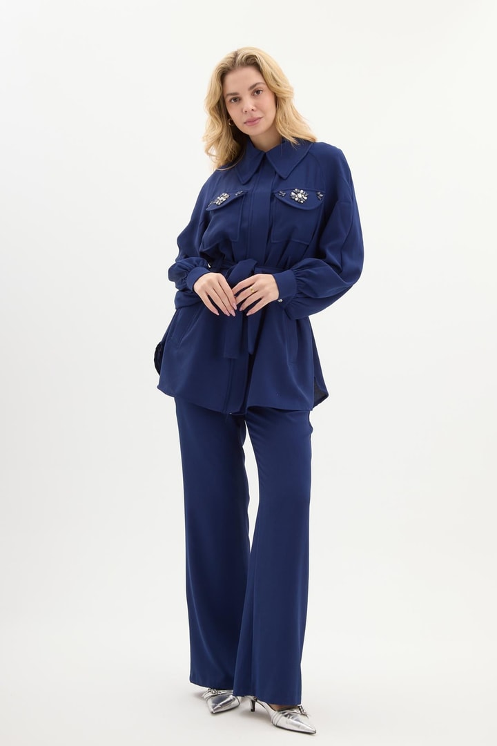 Kelly Cebi Taş Detaylı Takım - Lacivert