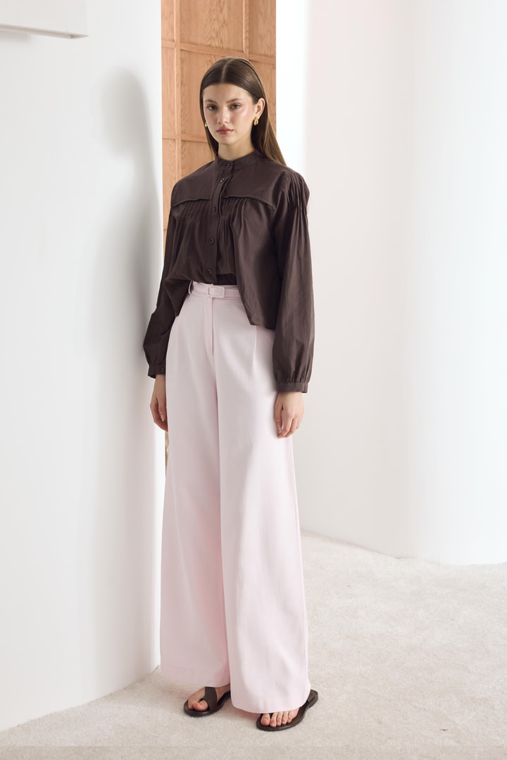 Kemerli Basic Keten Pantolon - Pembe
