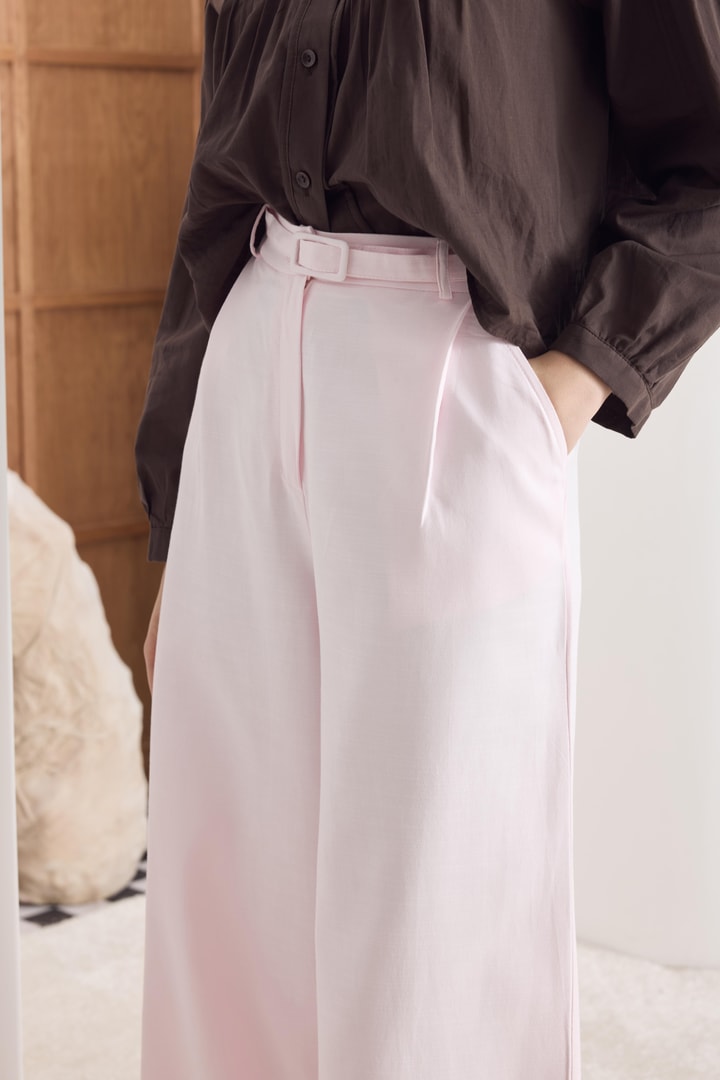 Kemerli Basic Keten Pantolon - Pembe