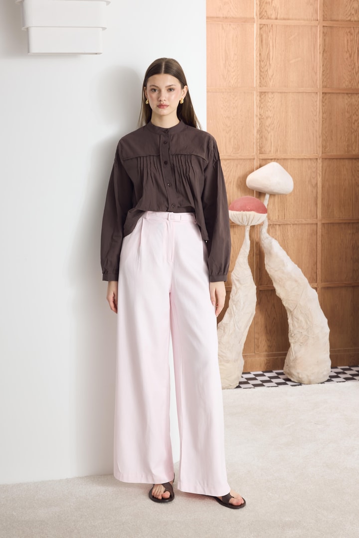 Kemerli Basic Keten Pantolon - Pembe