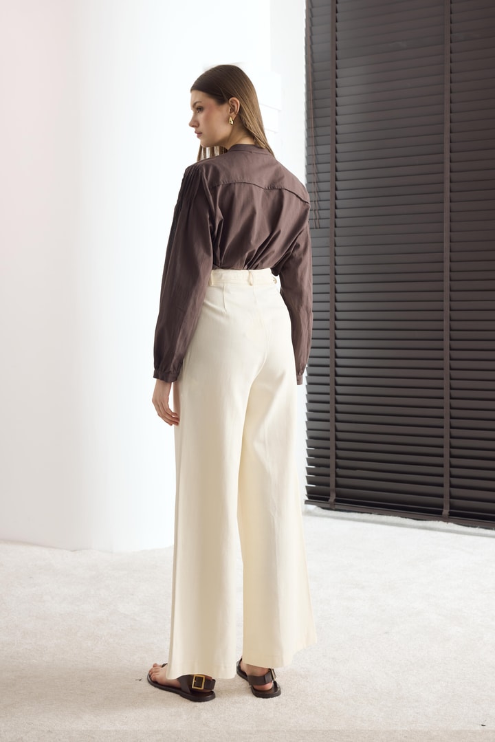Kemerli Basic Keten Pantolon - Sarı